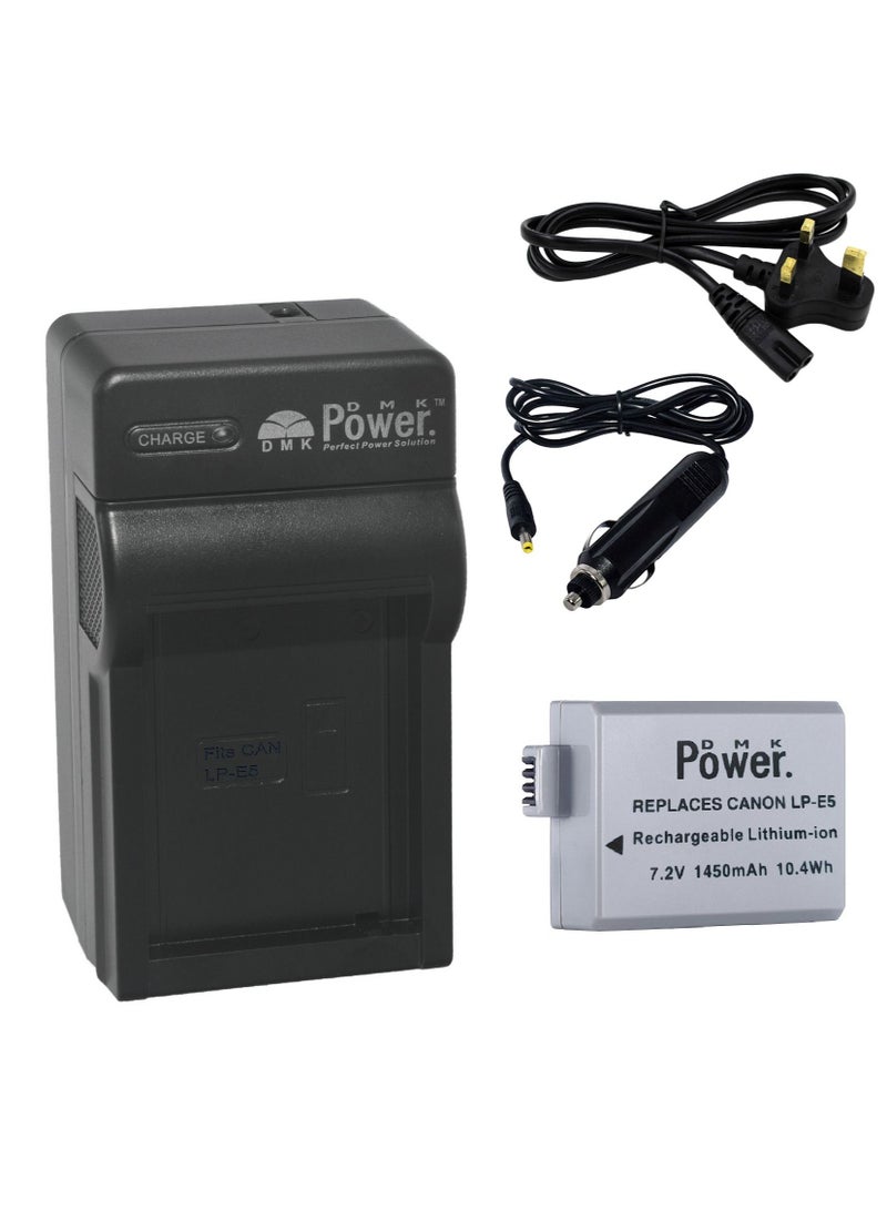 DMK Power DMK Power LP-E5 Battery and TC600C Battery Charger Compatible with Canon Eos Digital Rebel Xsi 450d Lpe5 Lc-e5 1000d 500d Lpe5 Lc-e5 1000d 500d Xsi X3 Camera - Image 1