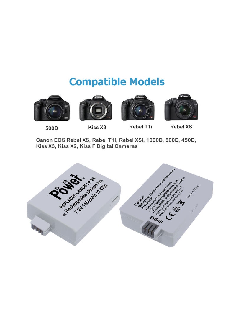 DMK Power DMK Power LP-E5 Battery and TC600C Battery Charger Compatible with Canon Eos Digital Rebel Xsi 450d Lpe5 Lc-e5 1000d 500d Lpe5 Lc-e5 1000d 500d Xsi X3 Camera - Image 4