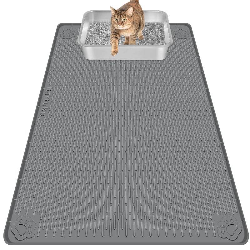 Bartuke Cat Litter Tray Mat, Oversized Cat Litter Mat, 101 x 71 cm, Silicone Mat for Litter Control, Gentle on Cat Paws, Easy to Clean (Dark Grey) - Image 1