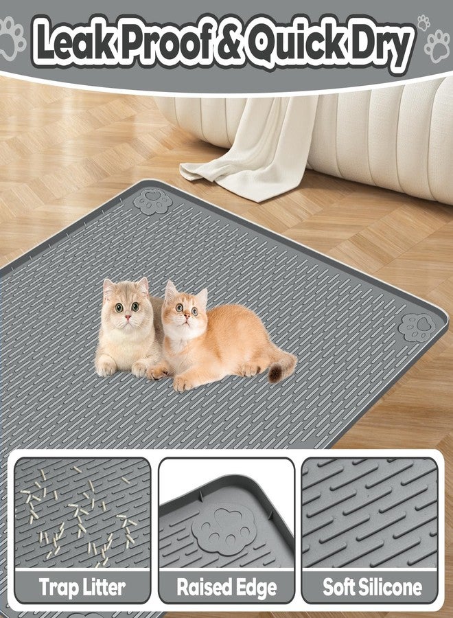 Bartuke Cat Litter Tray Mat, Oversized Cat Litter Mat, 101 x 71 cm, Silicone Mat for Litter Control, Gentle on Cat Paws, Easy to Clean (Dark Grey) - Image 4