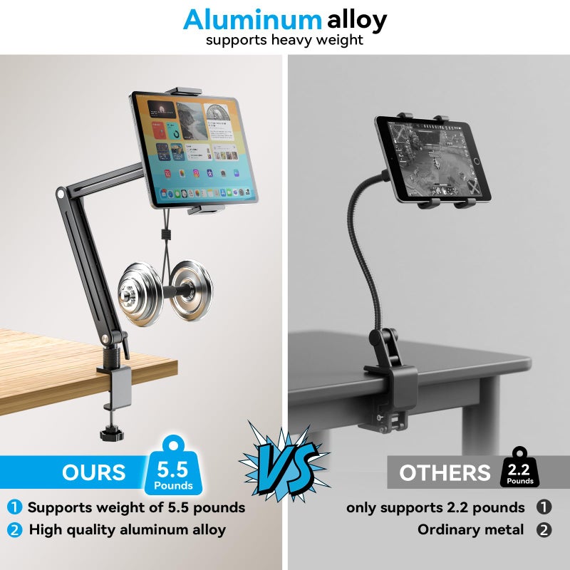 Jakeko Adjustable Tablet Mount for Desk - 360 Degree Rotating Base Tall Arm Holder Stand Swivel Flexible Clamp Soporte para Tablet/Portable Monitor/Ebook - Image 5