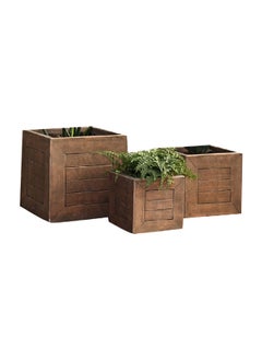 SereneLife 3-Piece Elegant Design Square Fibreclay Planter Set Brown 40 x 39.5 x 39.5 cm WXP1192ABC-G  - Image 1