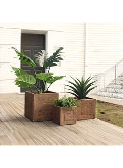 SereneLife 3-Piece Elegant Design Square Fibreclay Planter Set Brown 40 x 39.5 x 39.5 cm WXP1192ABC-G  - Image 2
