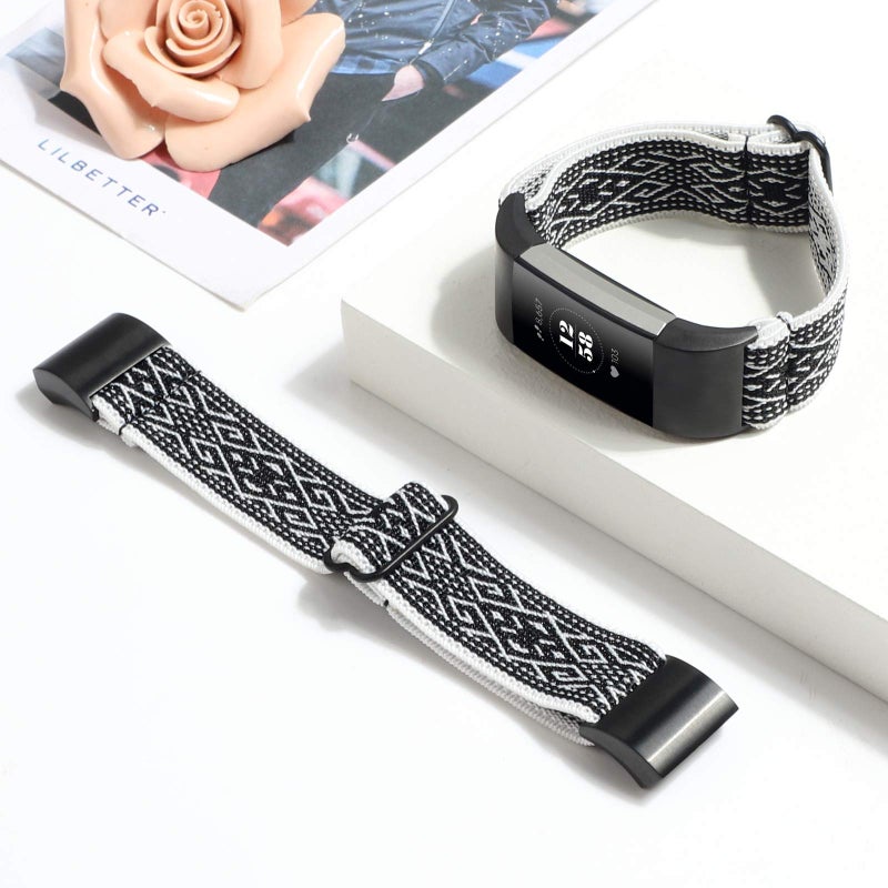 YONWORTH Adjustable Elastic Watch Band Compatible with Fitbit Charge 2 Bands, Stretchy Nylon Loop Strap Soft Wrist Bands Bracelet Sport Replacement for Women Men (Black White) - Image 4