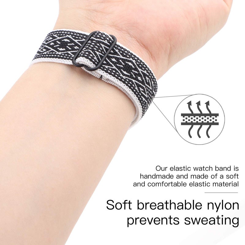 YONWORTH Adjustable Elastic Watch Band Compatible with Fitbit Charge 2 Bands, Stretchy Nylon Loop Strap Soft Wrist Bands Bracelet Sport Replacement for Women Men (Black White) - Image 2