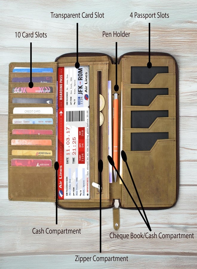 ABYS حافظة جواز سفر من الجلد البني الداكن من ABYS، مزودة بتقنية الحماية من تقنية RFID، مناسبة للرجال والنساء، وحاملة بطاقات الائتمان والخصم والصراف الآلي، وحقيبة جواز سفر نسائية، ومنظم سفر رجالي. - Image 3