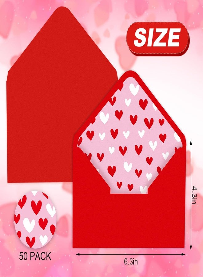 Whaline 50Pcs Valentine's Day Invitation Envelopes Greeting Card Envelope Red Pink Heart Gift Card Sleeves with Stickers for Mailing Envelopes Sending Card, 4.3 x 6.3 Inch - Image 2