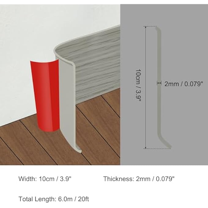 20FT X 4" BASEBOARD TRIM PEEL AND STICK FLEXIBLE MOLDING TRIMS, SELF ADHESIVE PVC WALL BASE COVE BASE BASEBOARDS FOR WALLS CORNER, GREY WOOD GRAIN - Image 2