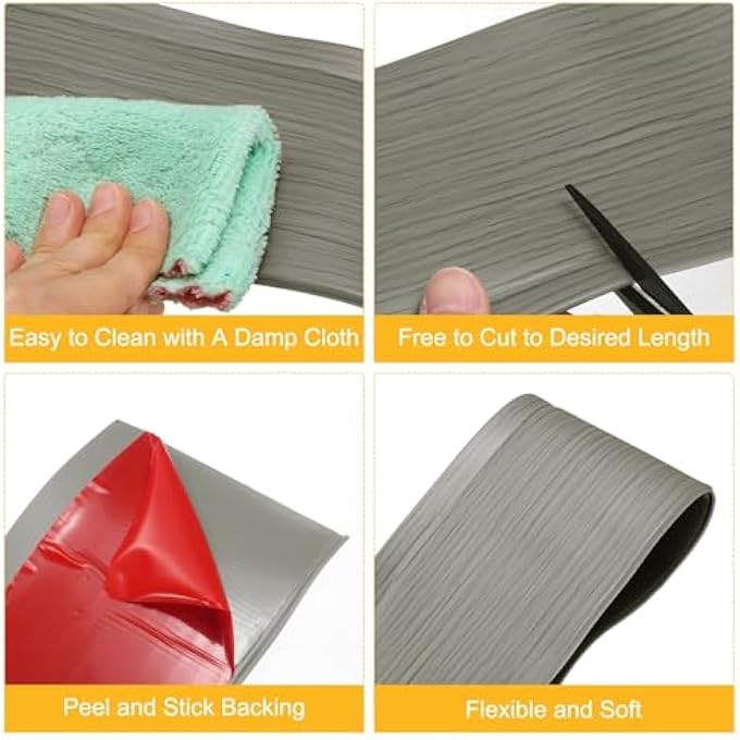 20FT X 4" BASEBOARD TRIM PEEL AND STICK FLEXIBLE MOLDING TRIMS, SELF ADHESIVE PVC WALL BASE COVE BASE BASEBOARDS FOR WALLS CORNER, GREY WOOD GRAIN - Image 3