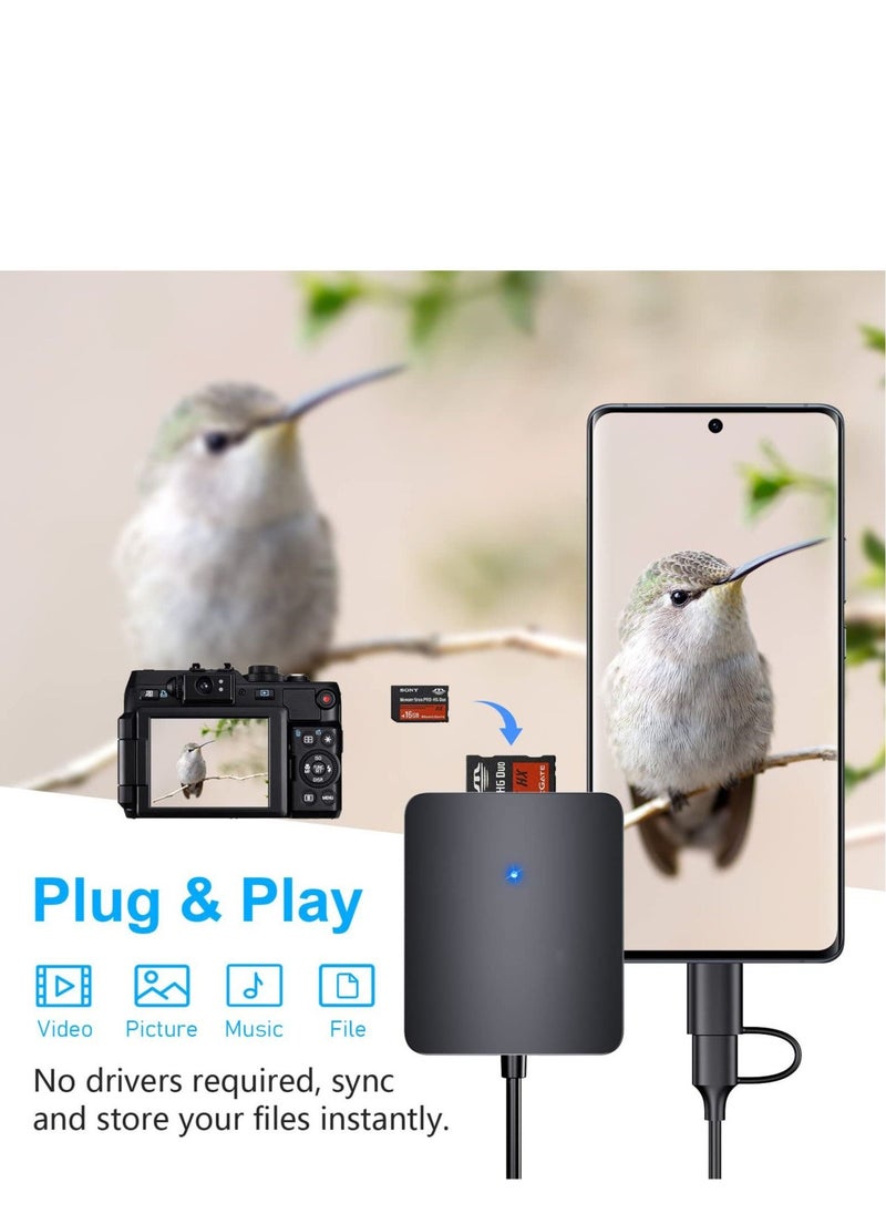 ​ SD Card Reader, 4 in 1 Dual Connector USB C & USB 3.0 Card Reader Adapter, 4 Cards Simultaneously Memory Card Adapter for SD/SDHC/SDXC/Micro SD, etc, Compatible with Windows OS