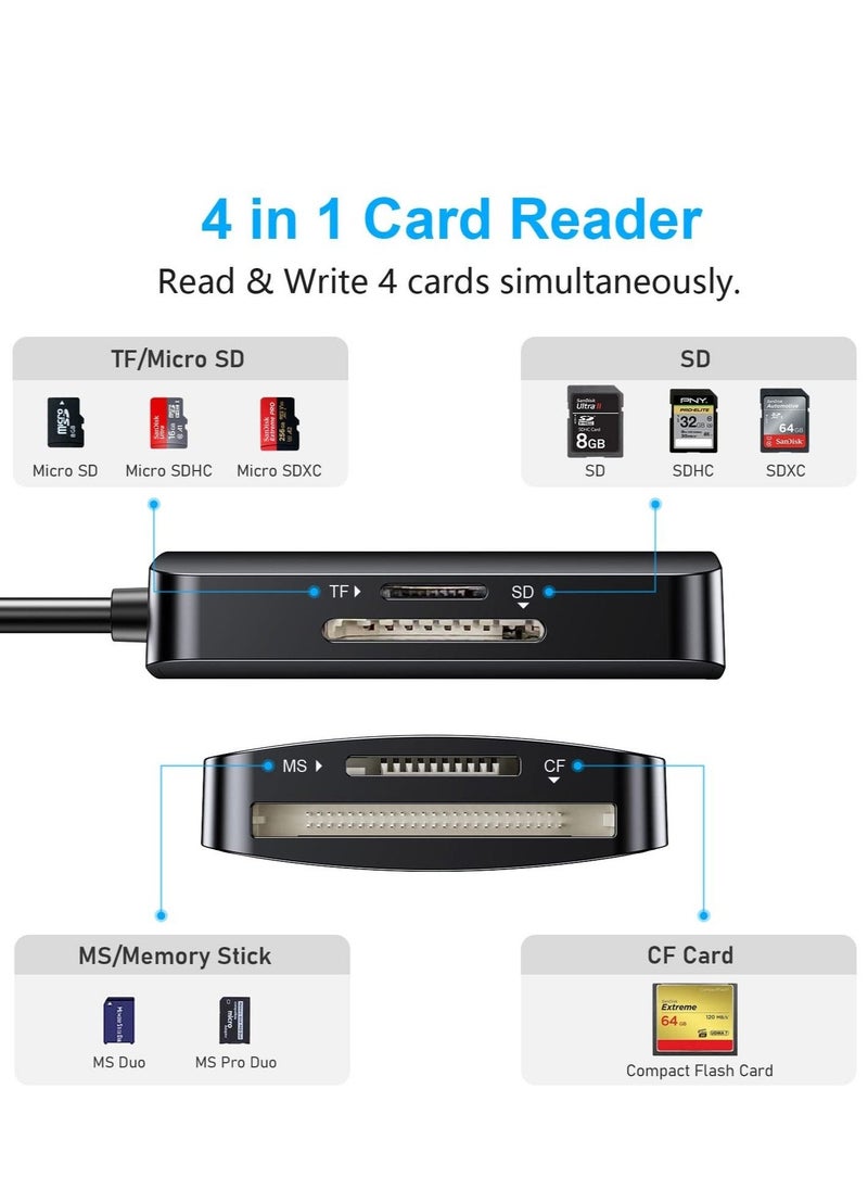 ​ SD Card Reader, 4 in 1 Dual Connector USB C & USB 3.0 Card Reader Adapter, 4 Cards Simultaneously Memory Card Adapter for SD/SDHC/SDXC/Micro SD, etc, Compatible with Windows OS