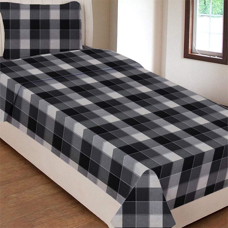 AIRWILL Cotton Self Designed Checks 200 GSM Single Bedsheet with 1 Pillow Cover (Black, Pack of 1 Set) - Image 5