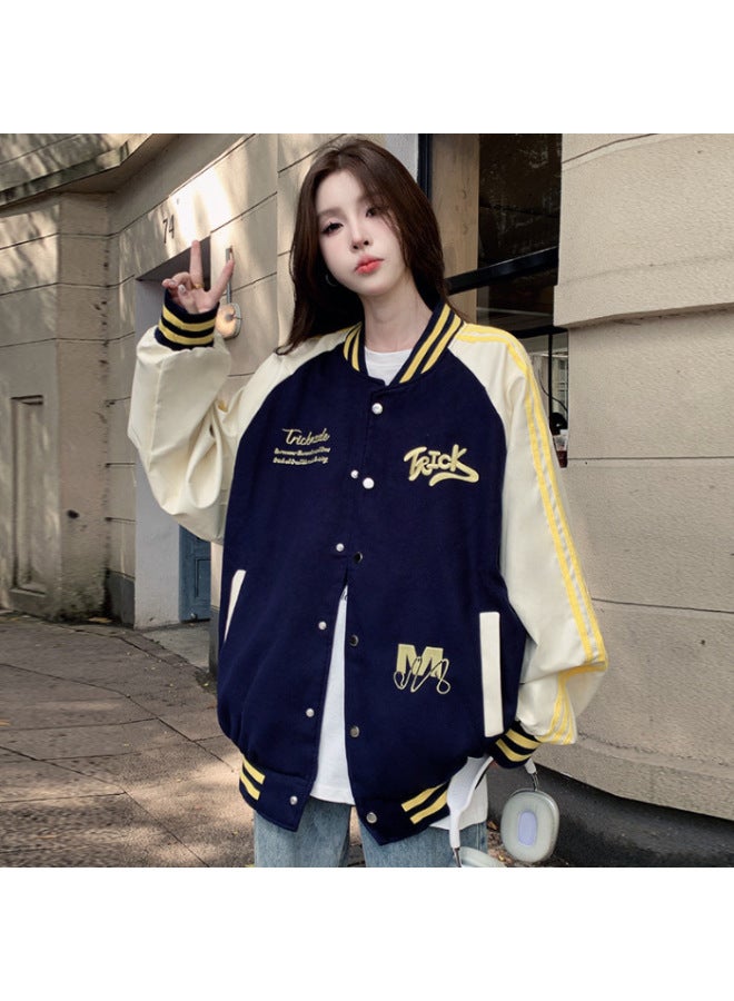National Fashion New Retro Casual American Colored Baseball Suit Women's Autumn Student Loose Sports Jacket Coat Ins 