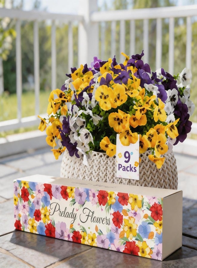 Prelady Pelady 9 UV-Resistant Artificial Pansies for Outdoors, Realistic Silk Flowers, Outdoor Viewing Decor, Outdoor Wedding Arrangement, for Mom Grandma Wife - Image 1