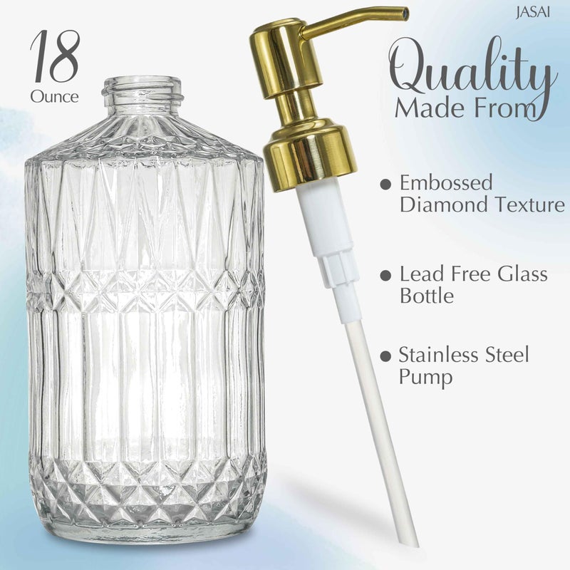 JASAI 18Oz Dazzling Clear Glass Soap Dispenser with Golden Pump for Bathroom, Refillable Kitchen soap Dispenser for Dish Soap, Bathroom Soap Dispenser for Hand Soap, Lotion.(Golden) - Image 2