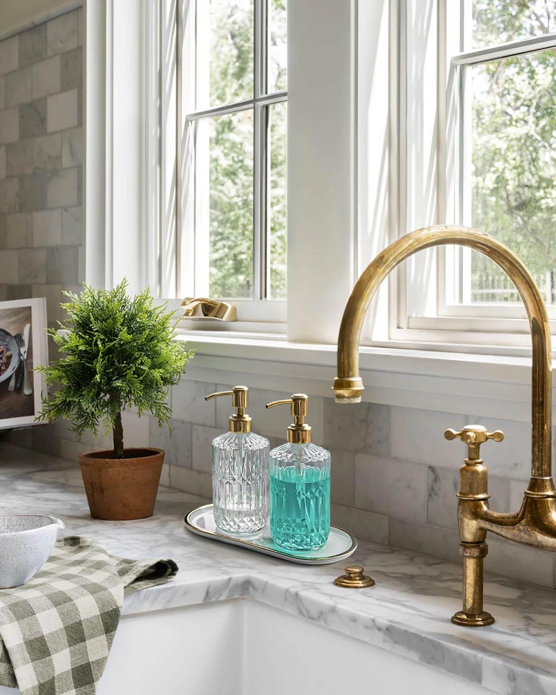JASAI 18Oz Dazzling Clear Glass Soap Dispenser with Golden Pump for Bathroom, Refillable Kitchen soap Dispenser for Dish Soap, Bathroom Soap Dispenser for Hand Soap, Lotion.(Golden) - Image 3