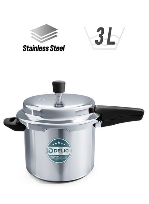 3Liters Stainless Steel Pressure Cooker 3L (SPC3E)  Quick Heating Induction Base, Safe Gasket Release, Heavy Base Sandwich Bottom - Ideal for High Thermal Cooking Silver