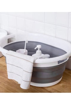 Generic Portable Folding Oval Plastic Laundry Basket Home Grey Laundry Basket Bathroom Washing Tools Home Outdoor Plastic Products IR  - Image 5