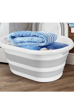 Generic Portable Folding Oval Plastic Laundry Basket Home Grey Laundry Basket Bathroom Washing Tools Home Outdoor Plastic Products IR  - Image 1