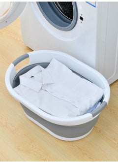 Generic Portable Folding Oval Plastic Laundry Basket Home Grey Laundry Basket Bathroom Washing Tools Home Outdoor Plastic Products IR  - Image 2