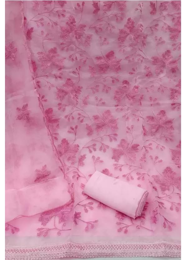 NILKANTH CREATION Women's Organza Unstitched Salwar Suit Dress Material With Dupatta (Light Pink) - NLKT_Organza - Image 2