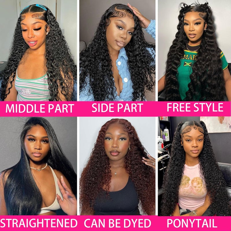 Ali Bling Bling Hair 13x6 Deep Wave Lace Front Wigs Human Hair Pre Plucked HD Lace Frontal Wigs 180% Density Transparent Lace Frontal Wig Curly Wigs Natural Hairline 30 Inch Natural Color Bleached Knots - Image 5