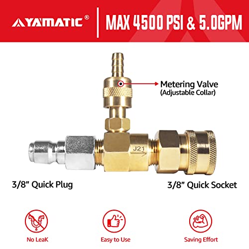 YAMATIC Adjustable Chemical Injector Kit, Downstream Injector Kit for Pressure Washer, 3/8 Inch Connectors, Soap Injector with Siphon Hose & Soap Nozzle,4500PSI - Image 2
