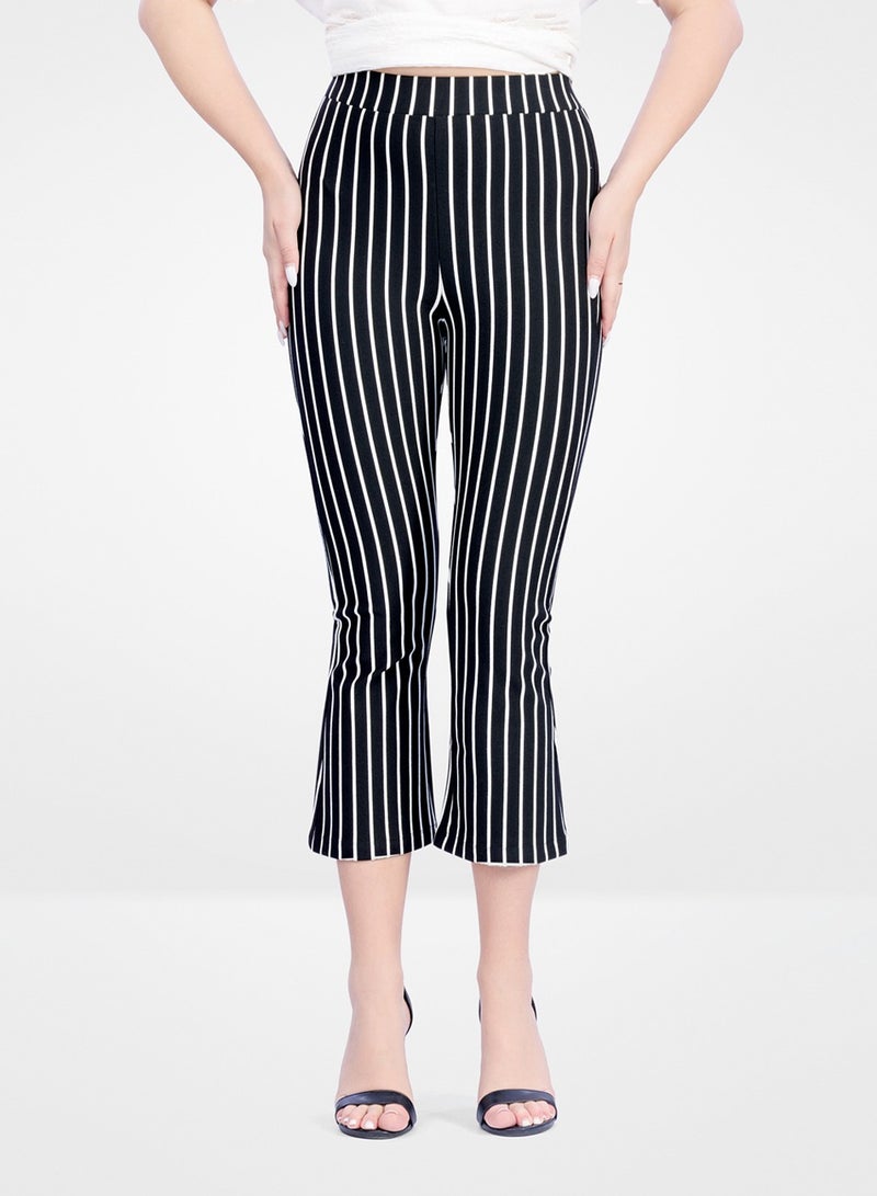 Web Denim Web Denim Stripe Pattern High Waist Fashionable Bell Bottom Pants Stretchable Comfort Fit Casual Rayon Pant For Women’s - Image 2