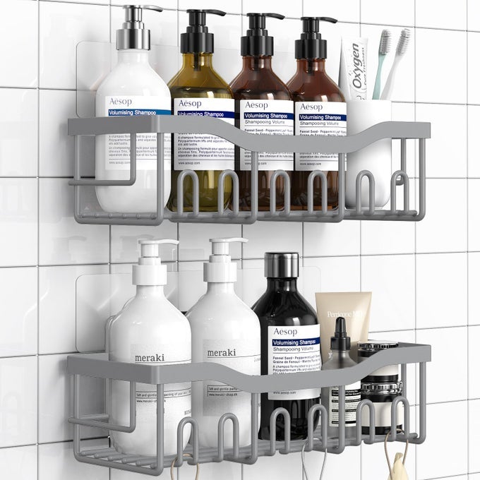 SHOWER CADDY 2 PACK ADHESIVE SHOWER ORGANIZER FOR HOME DECOR KITCHEN STORAGE NO DRILLING RUSTPROOF STAINLESS STEEL BATHROOM SHELF ORGANIZER