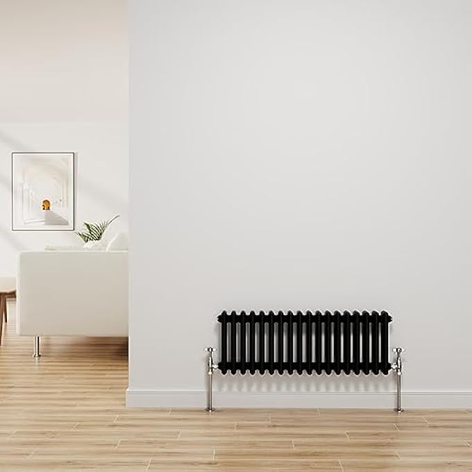 TRADITIONAL RADIATOR BLACK CAST IRON 2 COLUMN HORIZONTAL CENTRAL HEATING BATHROOM RADIATORS 300X830MM - Image 1