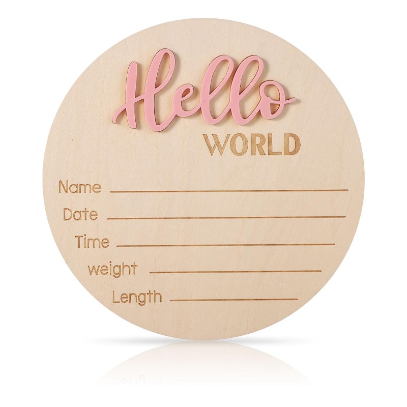 NQEUEPN Baby Announcement Sign 59in Wooden Hello World Newborn Signs Birth Announcement Sign Welcome Name Plaques for Newborn Boys and Girls Photo Props Baby Shower Hospital Nursery Light Pink - Image 3