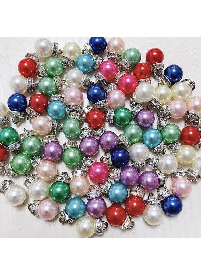 SUKPSY 50 Pcs Inlaid Rhinestone Imitation Pearl Beads 10 Mm Faux Pearl Pendant Accessories For Clothes Hair Accessories Earrings Bracelets Diy Craft Making Multicolor - Image 3