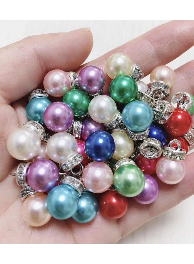 SUKPSY 50 Pcs Inlaid Rhinestone Imitation Pearl Beads 10 Mm Faux Pearl Pendant Accessories For Clothes Hair Accessories Earrings Bracelets Diy Craft Making Multicolor - Image 2