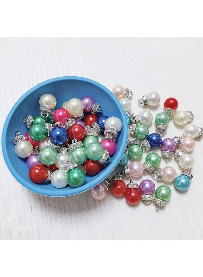 SUKPSY 50 Pcs Inlaid Rhinestone Imitation Pearl Beads 10 Mm Faux Pearl Pendant Accessories For Clothes Hair Accessories Earrings Bracelets Diy Craft Making Multicolor - Image 5
