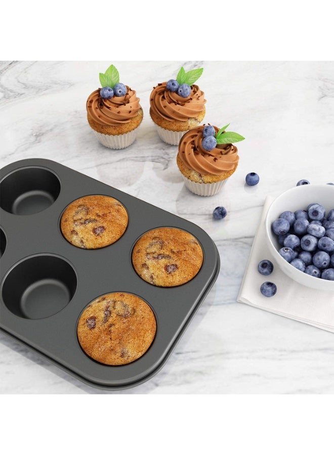 2-Pack 6 Cup Cupcake Baking tray Non-Stick Carbon Steel Muffin Tray Oven Baking Pan Heat Resistant Bakeware Pan perfect for making Cupcakes, Mini Pie, Tart and Muffins  - Image 5