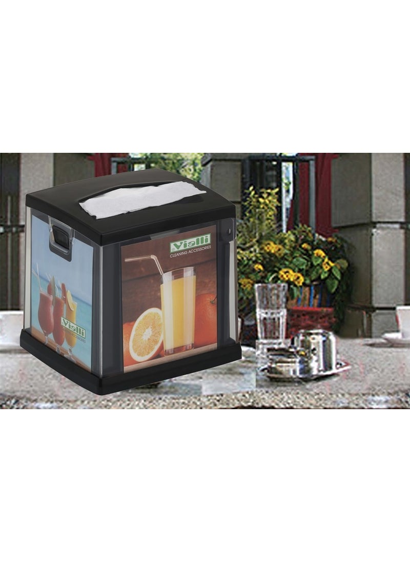Vialli NG11B Desktop Napkin Holder with Top Pull-out Panel Black  - Image 1