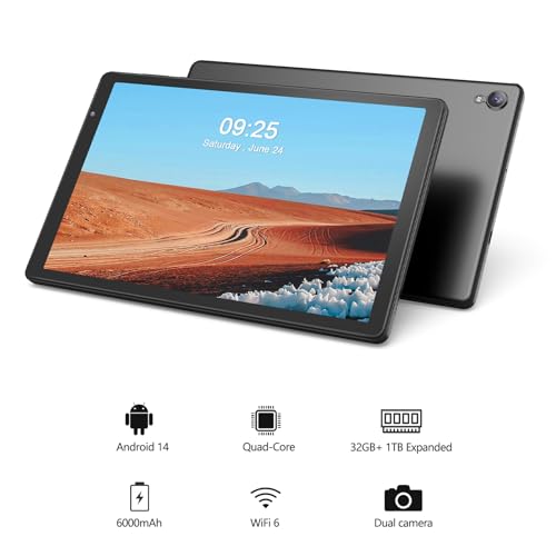 PRITOM Tablets 10 inch, TAB10 Android 14 Tablet, Quad-Core, WiFi, 32 GB, 6000mAh, HD IPS Display, Dual Camera, Bluetooth (Gray) - Image 2