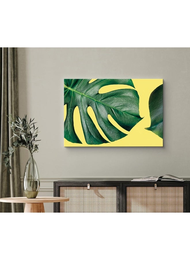 wall26 Canvas Print Wall Art Large Green Monstera Leaf Yellow Background Nature Plants Digital Art Modern Art Tropical CloseUp Green and Yellow for Living Room, Bedroom, Office - 12x18 inches - Image 2