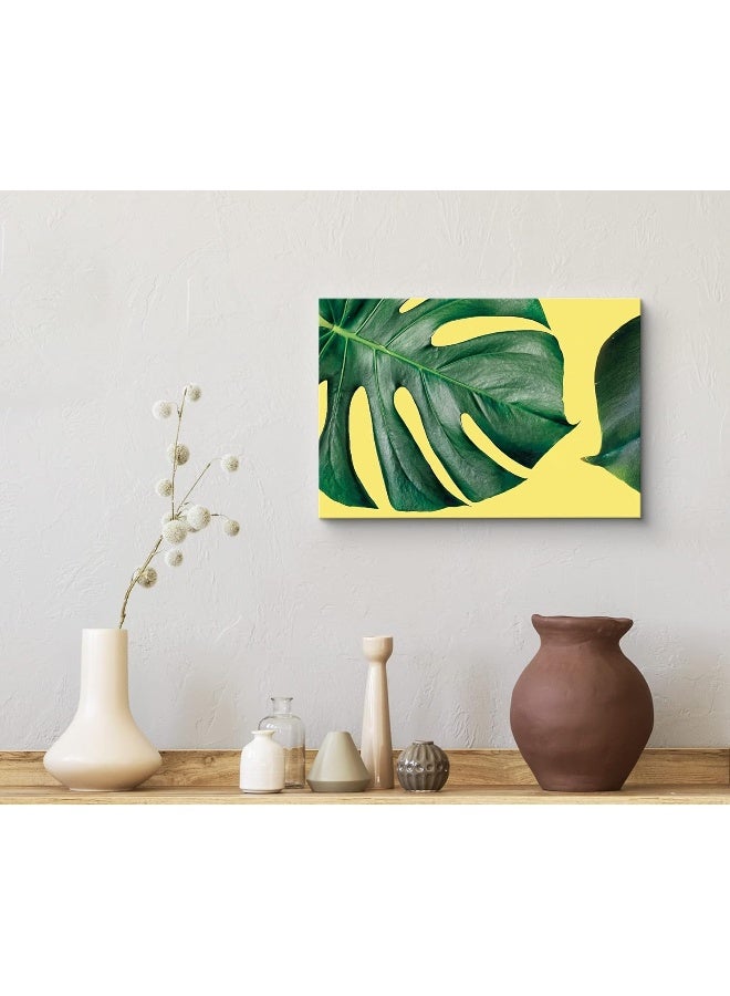wall26 Canvas Print Wall Art Large Green Monstera Leaf Yellow Background Nature Plants Digital Art Modern Art Tropical CloseUp Green and Yellow for Living Room, Bedroom, Office - 12x18 inches - Image 3