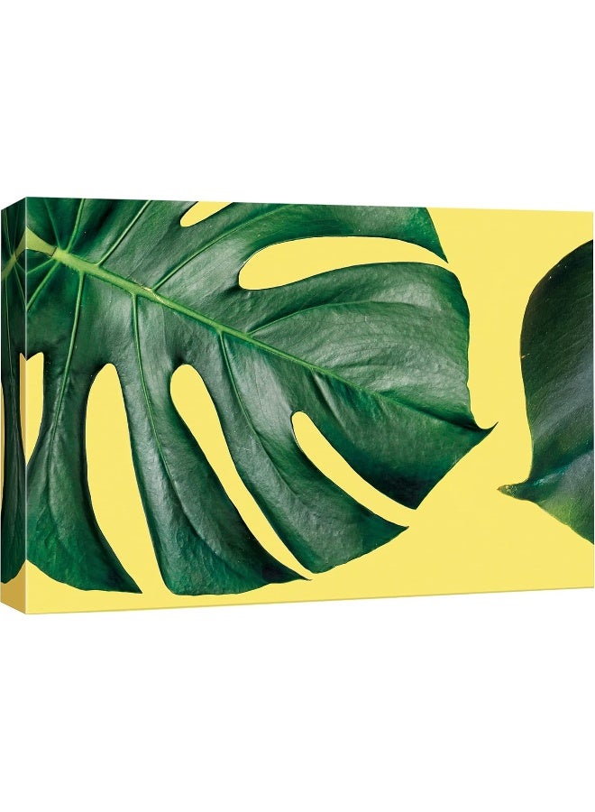 wall26 Canvas Print Wall Art Large Green Monstera Leaf Yellow Background Nature Plants Digital Art Modern Art Tropical CloseUp Green and Yellow for Living Room, Bedroom, Office - 12x18 inches - Image 1