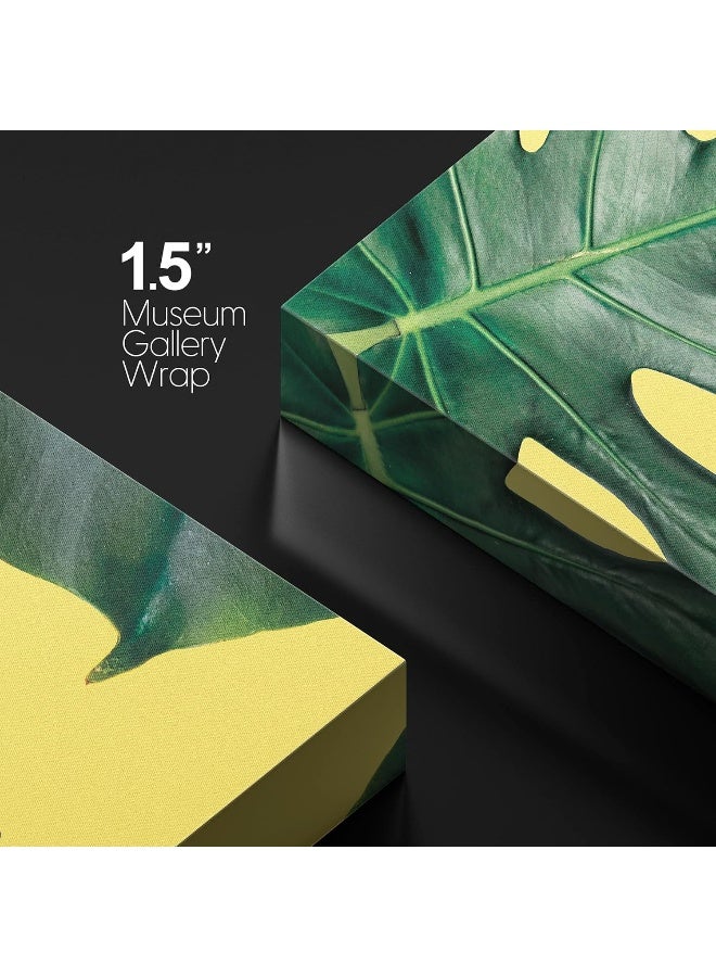 wall26 Canvas Print Wall Art Large Green Monstera Leaf Yellow Background Nature Plants Digital Art Modern Art Tropical CloseUp Green and Yellow for Living Room, Bedroom, Office - 12x18 inches - Image 4