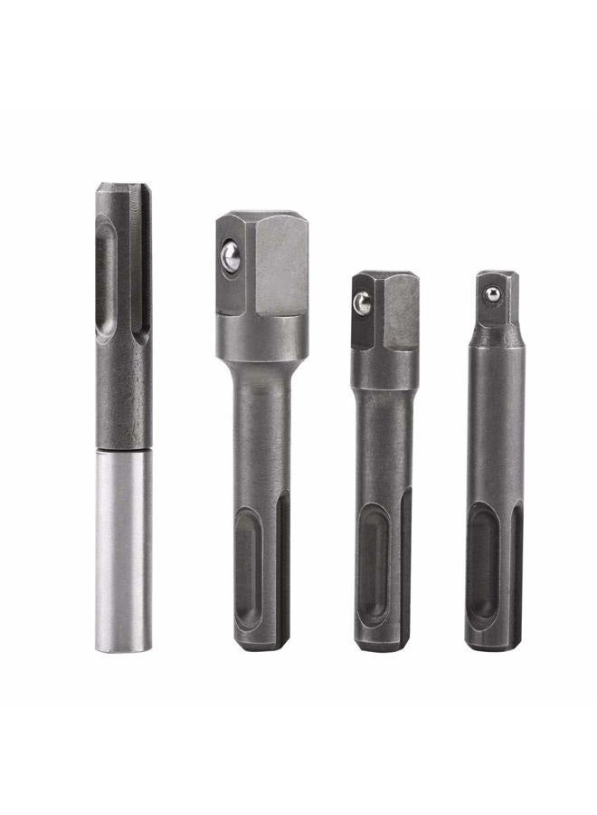 Tangxi 4PCS SDS Plus Socket Adapter Set 1/4" 3/8" 1/2", 1/4" Hex Socket Adaptor, Universal Square Head Drill Bit Extension Connector | Hex Shank Adapter Drill Nut Driver, Power Extension Bit Set for Drills - Image 4