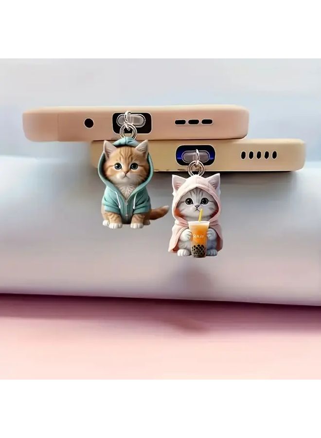Pink 3pcs Cute Cat Acrylic Dust Plugs for iPhone Charging Ports Dustproof - Image 1