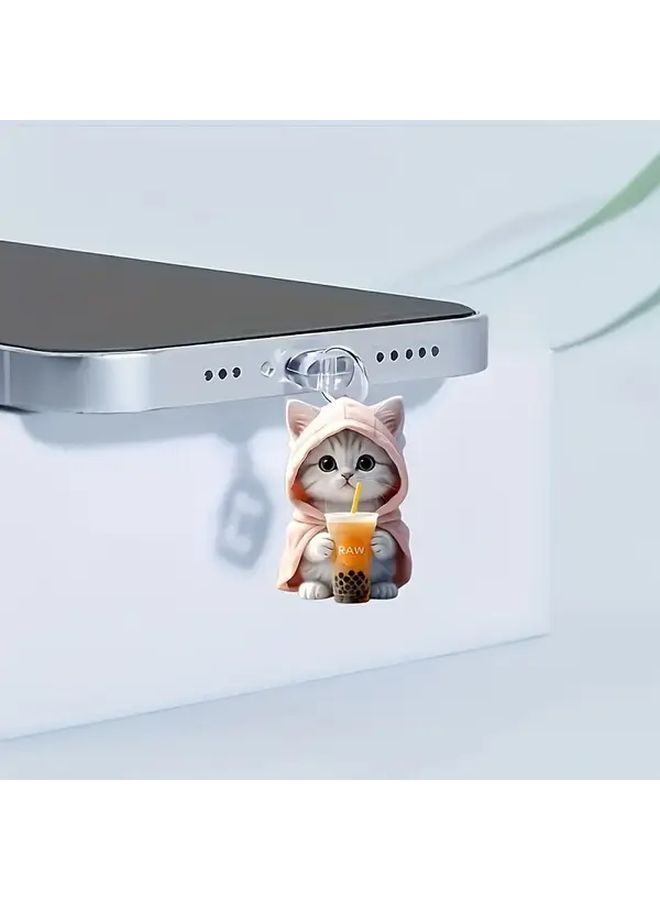 Pink 3pcs Cute Cat Acrylic Dust Plugs for iPhone Charging Ports Dustproof - Image 4