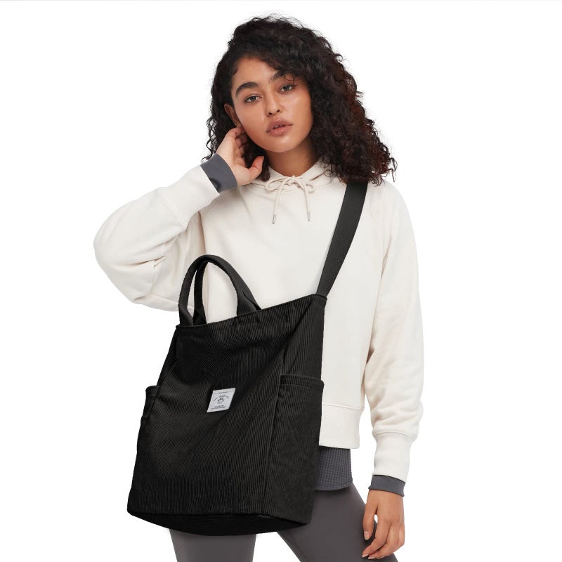 KALIDI Corduroy Tote Bag, Large Messenger Bag Shoulder Hobo Anti Splash Crossbody Zipper Bag Casual Work Shopping Women - Image 2