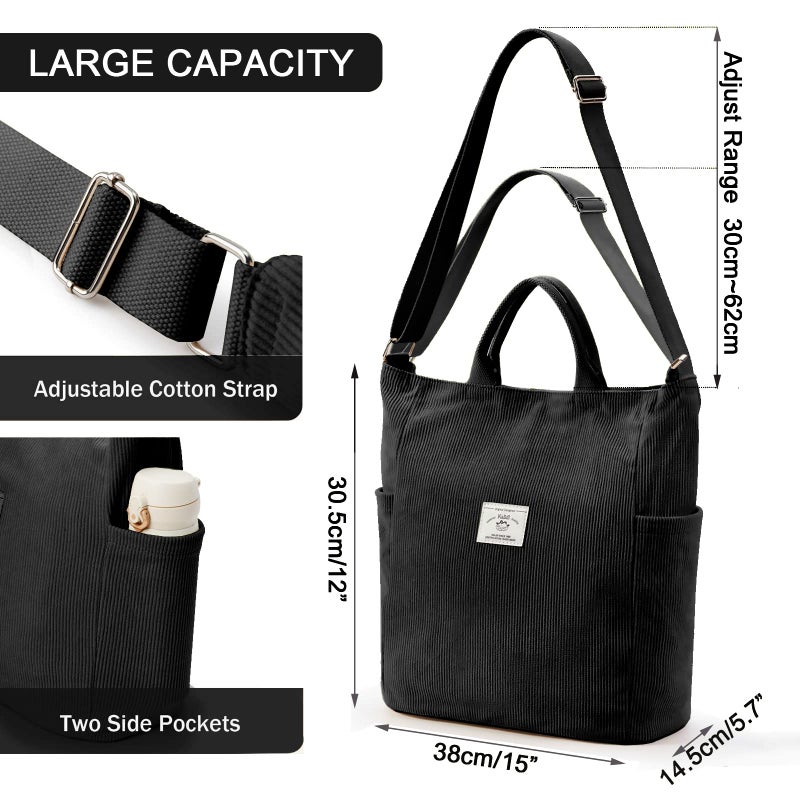 KALIDI Corduroy Tote Bag, Large Messenger Bag Shoulder Hobo Anti Splash Crossbody Zipper Bag Casual Work Shopping Women - Image 5