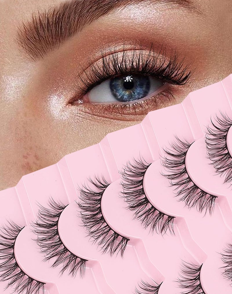 Onlyall Natural Lashes Wispy Lashes Natural Look False Eyelashes Soft Fake Eyelashes 7 Pairs D-K38 - Image 1