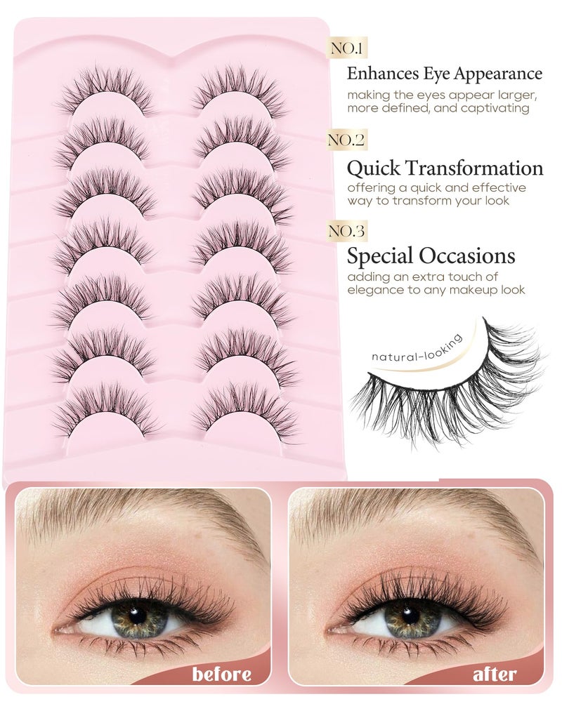 Onlyall Natural Lashes Wispy Lashes Natural Look False Eyelashes Soft Fake Eyelashes 7 Pairs D-K38 - Image 3