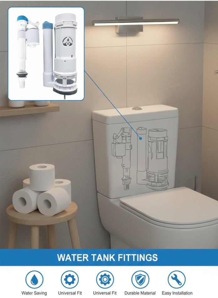 MODI Universal Toilet Flush Repair Kit – Adjustable Dual Flush Valve & Fill Valve Set, Water-Saving Toilet Tank Fixer, Easy DIY Installation for All Standard Cisterns - Image 1