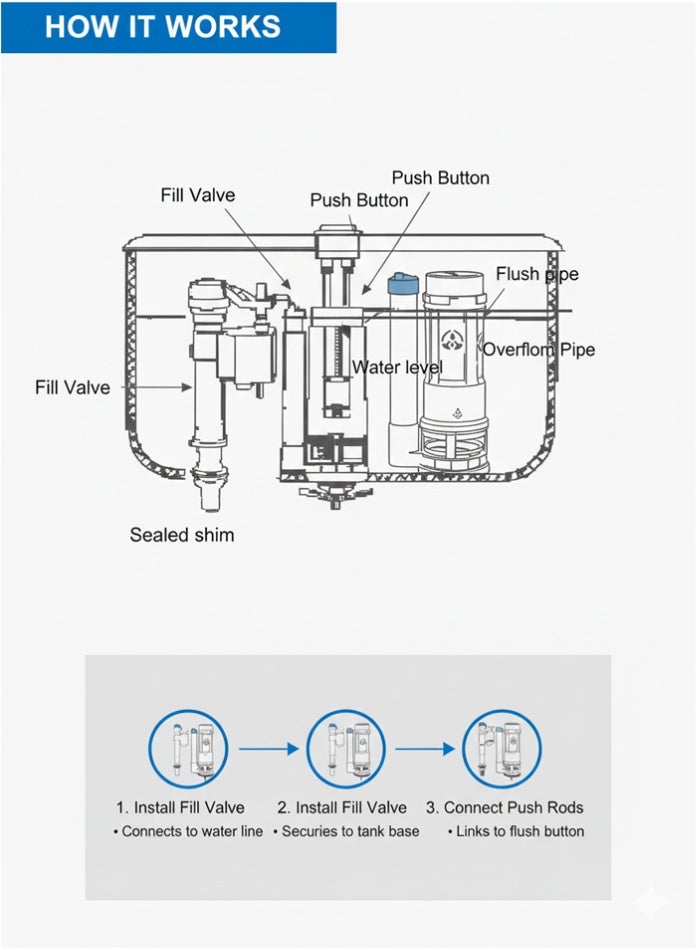 MODI Universal Toilet Flush Repair Kit – Adjustable Dual Flush Valve & Fill Valve Set, Water-Saving Toilet Tank Fixer, Easy DIY Installation for All Standard Cisterns - Image 4